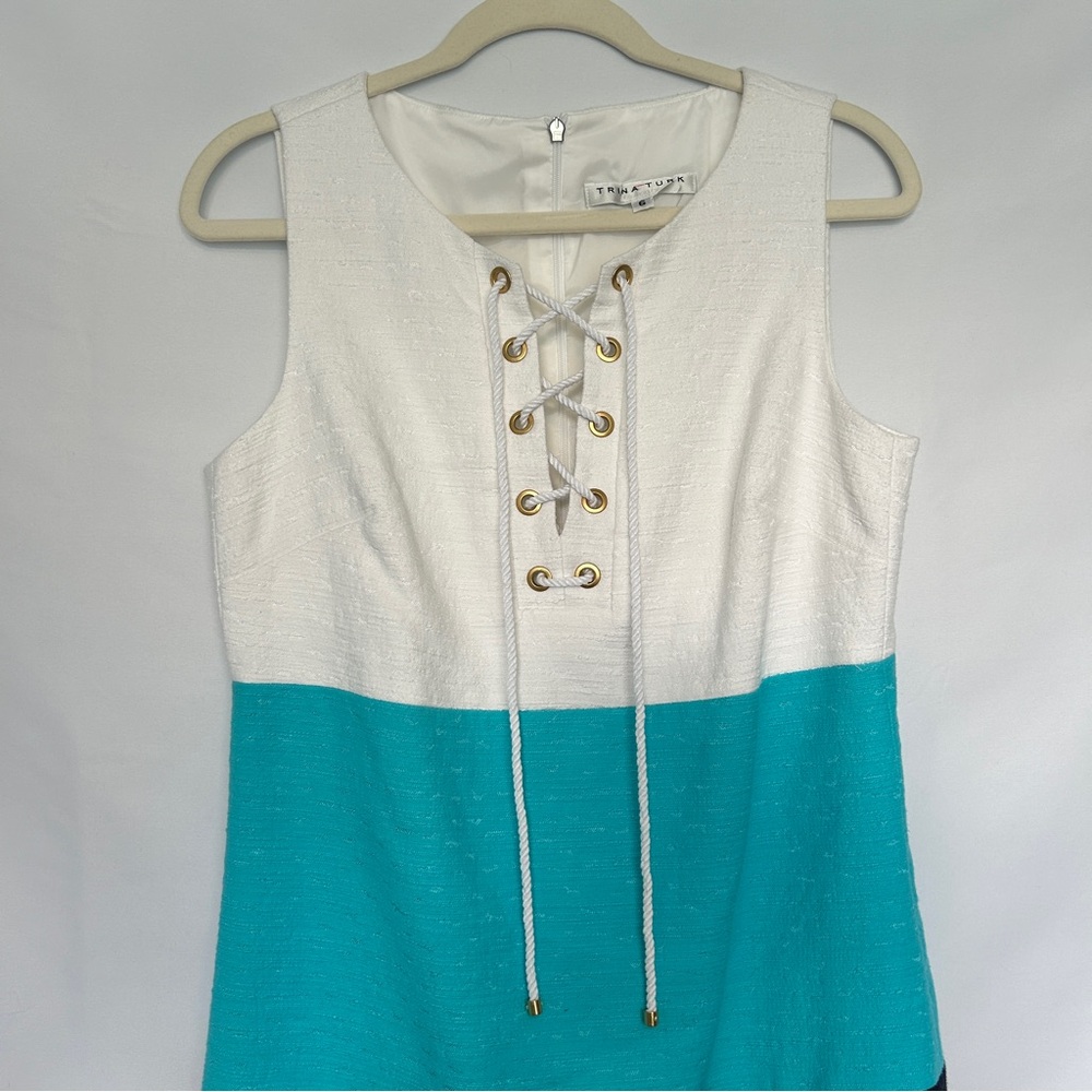 Trina Turk White and Blue Color Block‎ Dress - Picture 3 of 8